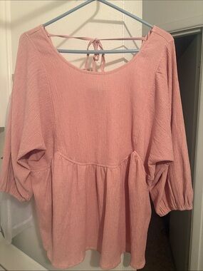 Tie-Back Scoop-Neck Blouse in Dusty Rose
